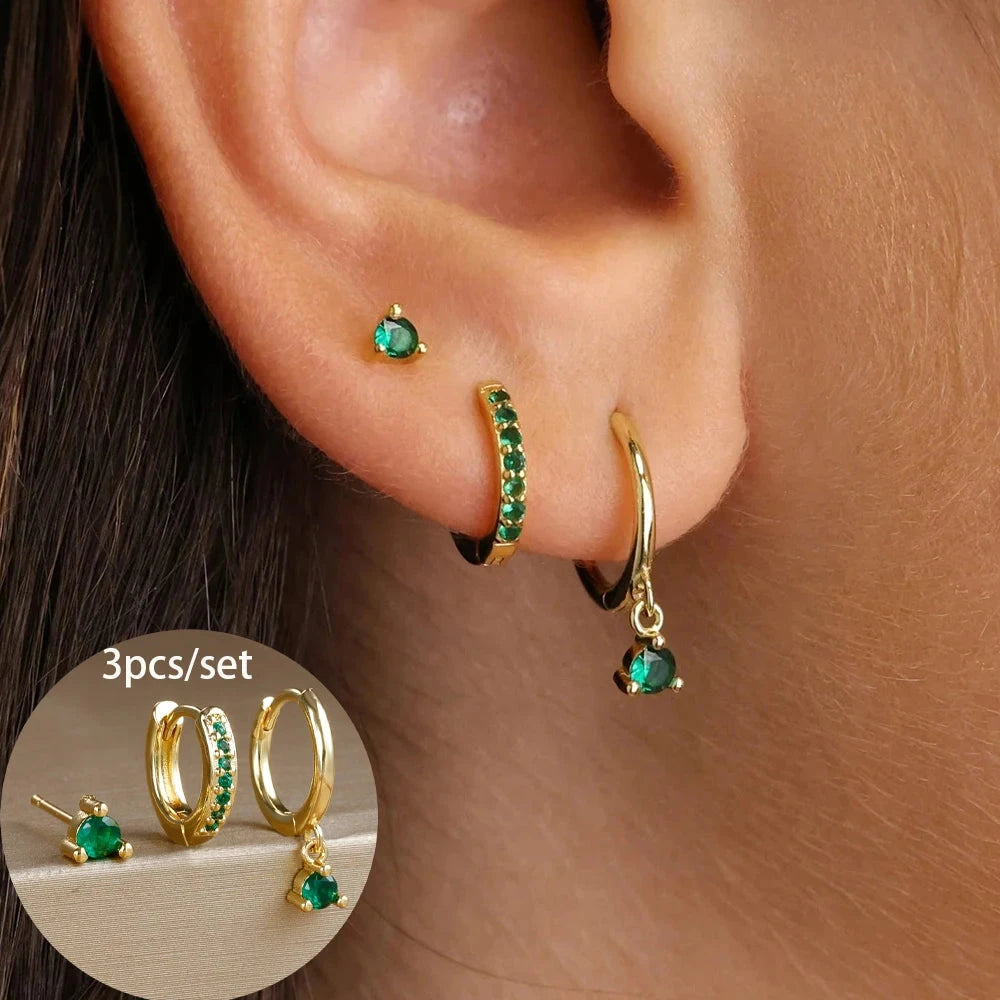 3 Piece Fashion Stainless Steel Round Star Drop Earrings Set for Women 18K Gold Plated Dangle Earring Punk Unisex Rock Jewelry Econic Blanks